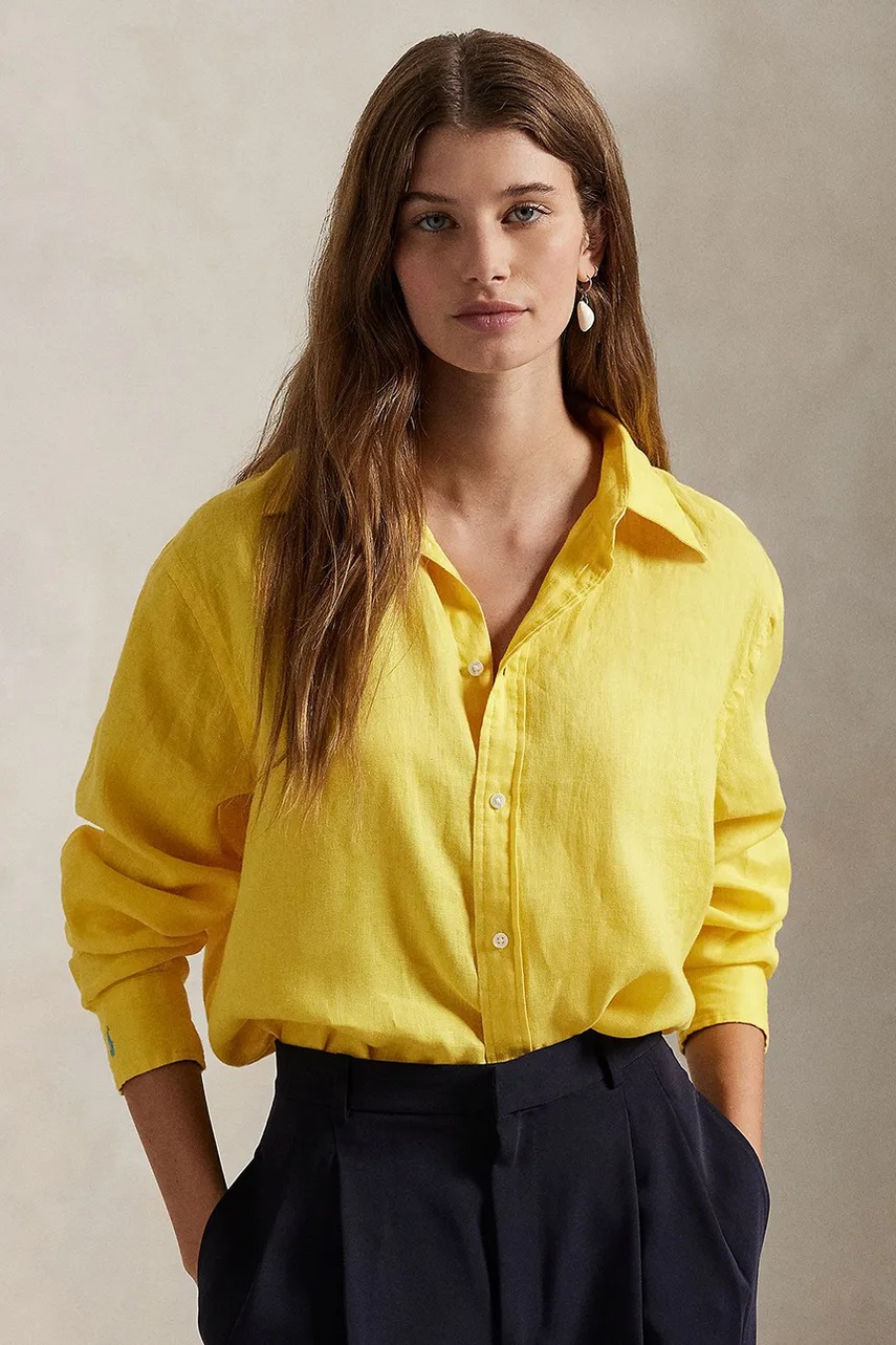 

Ленена риза Polo Ralph Lauren в жълто със стандартна кройка с класическа яка 211970730, Жълт
