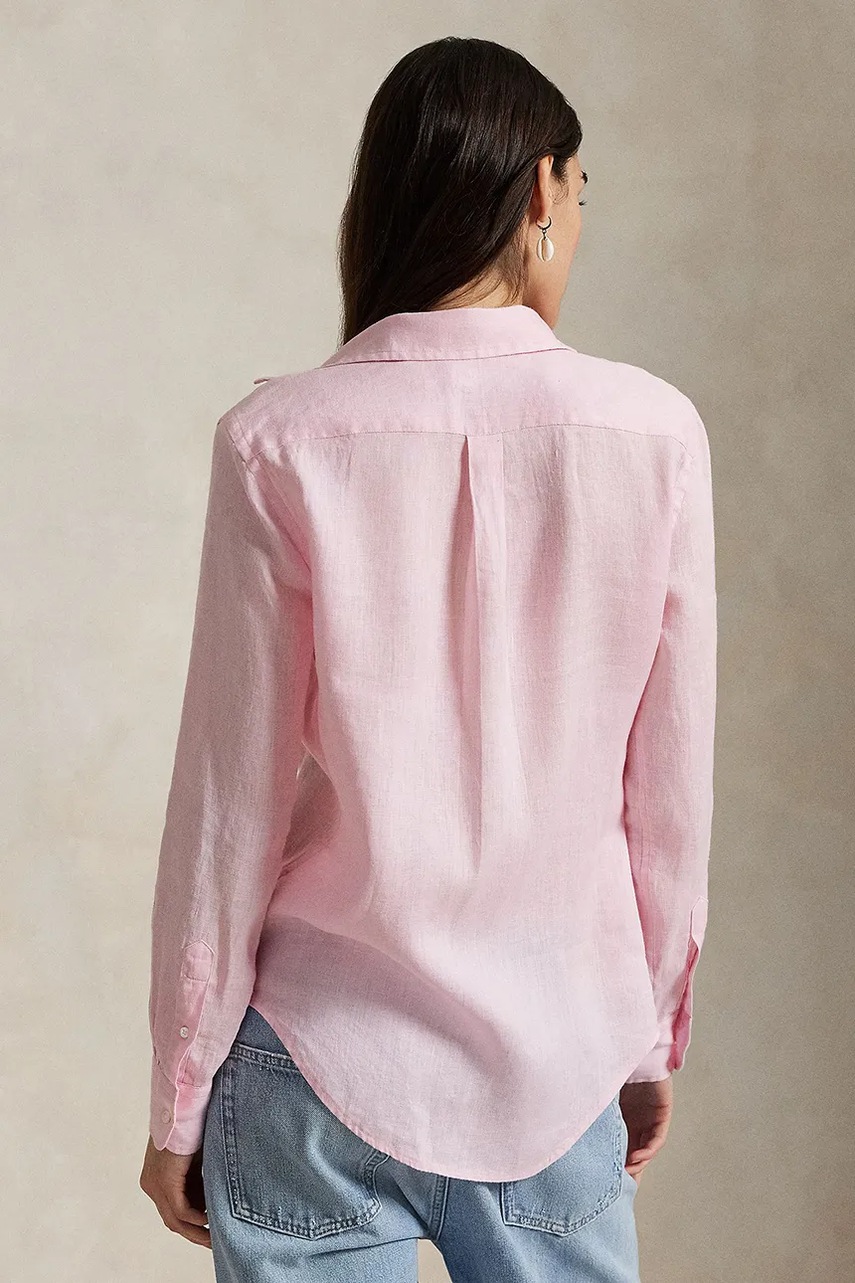 Льняная рубашка Polo Ralph Lauren цвет зелёный regular классический воротник 211970730