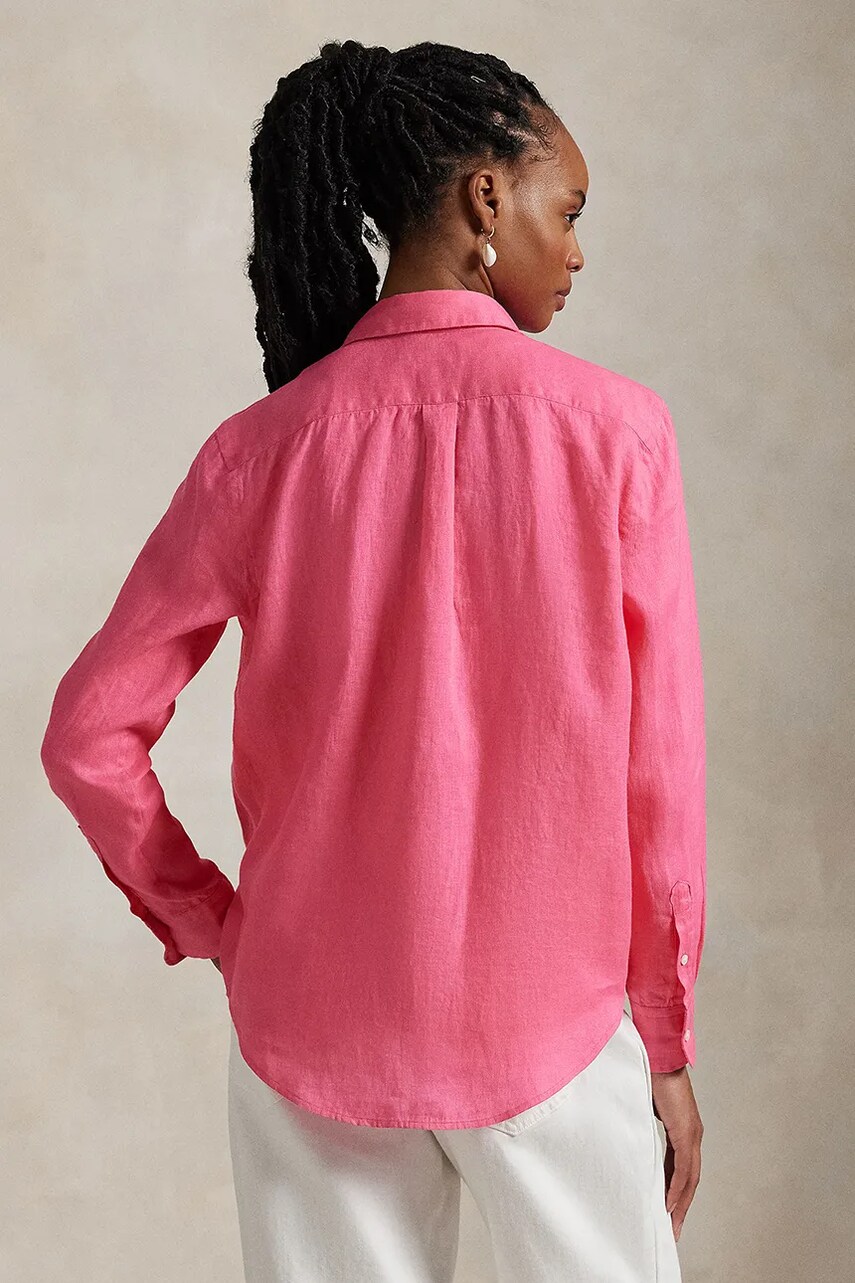 Льняная рубашка Polo Ralph Lauren цвет розовый regular классический воротник 211970730 Льняная рубашка Polo Ralph Lauren цвет розовый regular классический воротник 211970730
