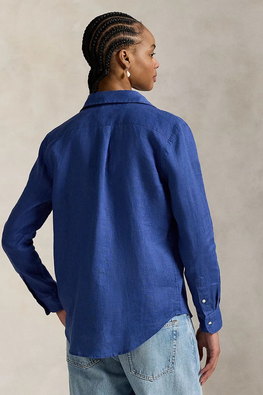 Льняная рубашка Polo Ralph Lauren цвет зелёный regular классический воротник 211970730