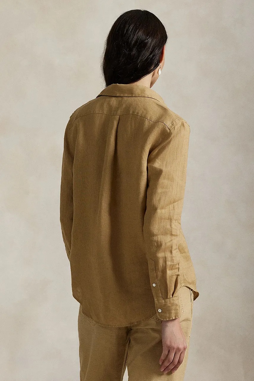 Льняная рубашка Polo Ralph Lauren цвет зелёный regular классический воротник 211970730