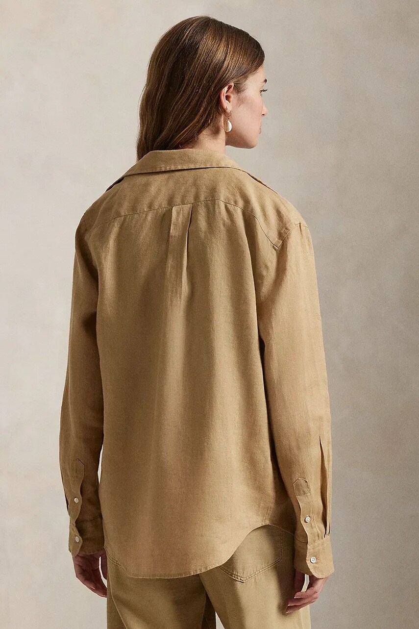 Льняная рубашка Polo Ralph Lauren цвет бежевый regular классический воротник 211970730 Льняная рубашка Polo Ralph Lauren цвет бежевый regular классический воротник 211970730
