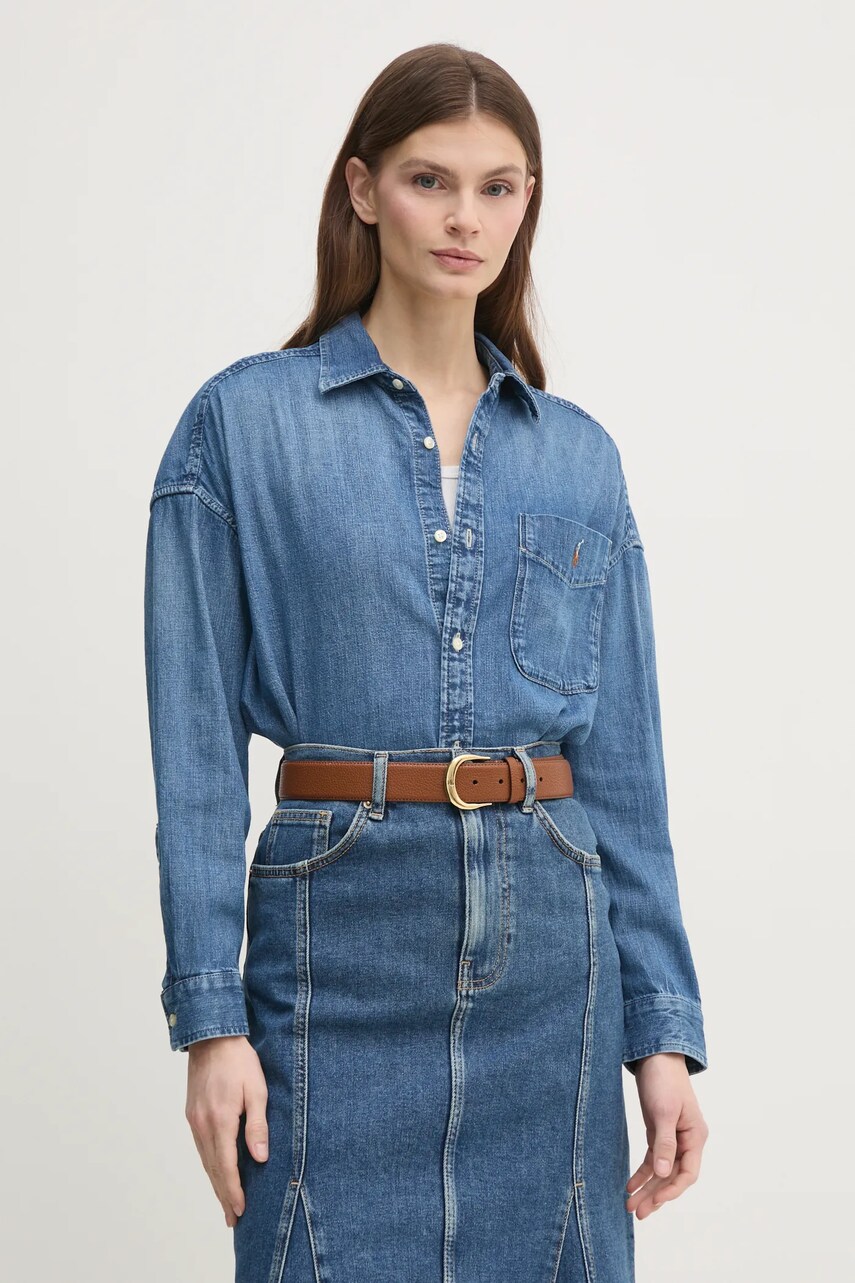 Levně Džínová košile Polo Ralph Lauren dámská, modrá barva, relaxed, s klasickým límcem, 211969398