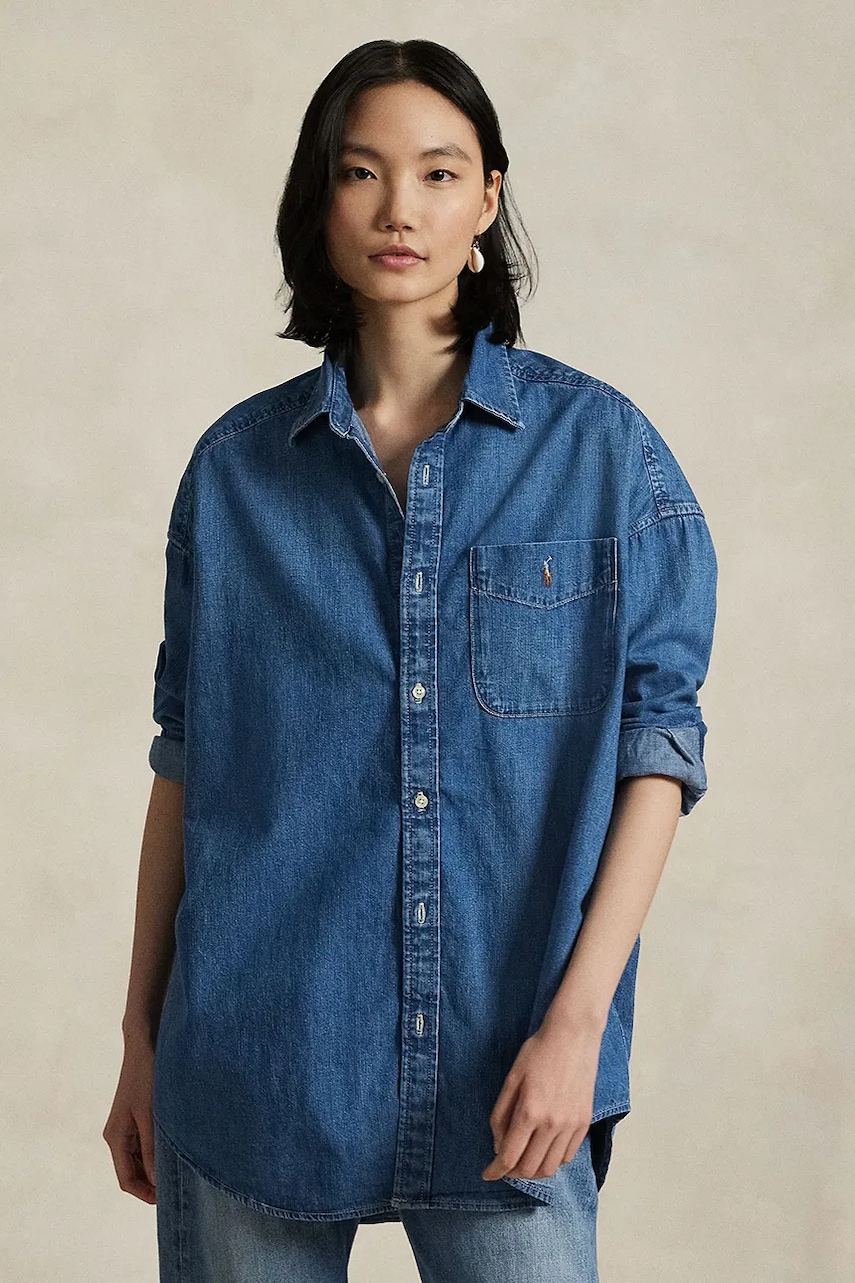 Polo Ralph Lauren koszula jeansowa damska kolor niebieski relaxed z kołnierzykiem klasycznym 211969398