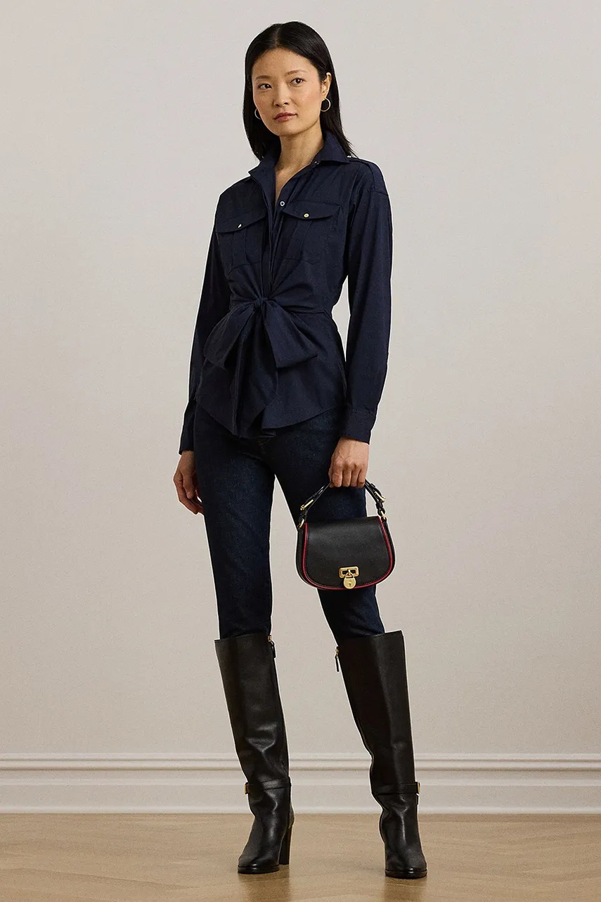 Сорочка Lauren Ralph Lauren жіноча колір синій slim класичний комір 200957112 