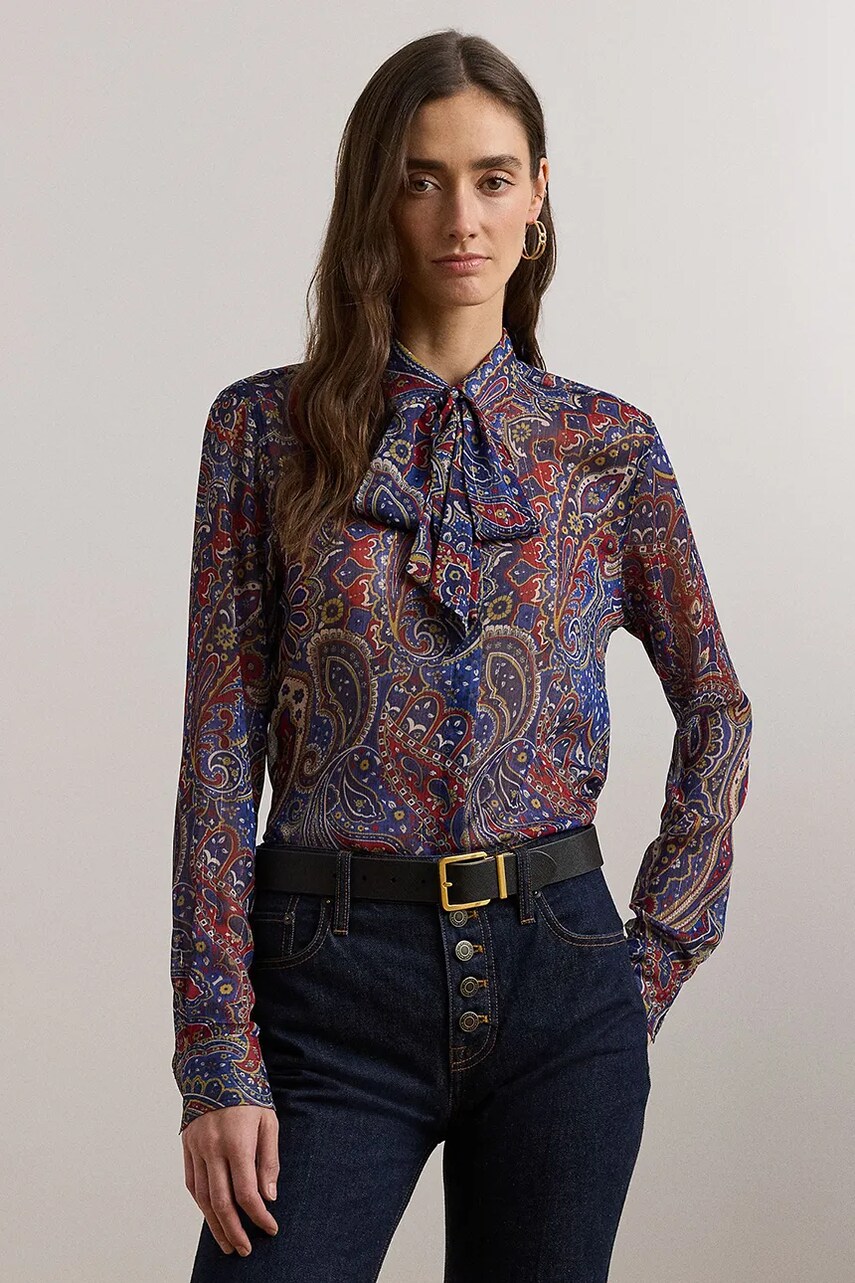 Levně Košile Lauren Ralph Lauren dámská, více barev, slim, s vázaným výstřihem, 200957154