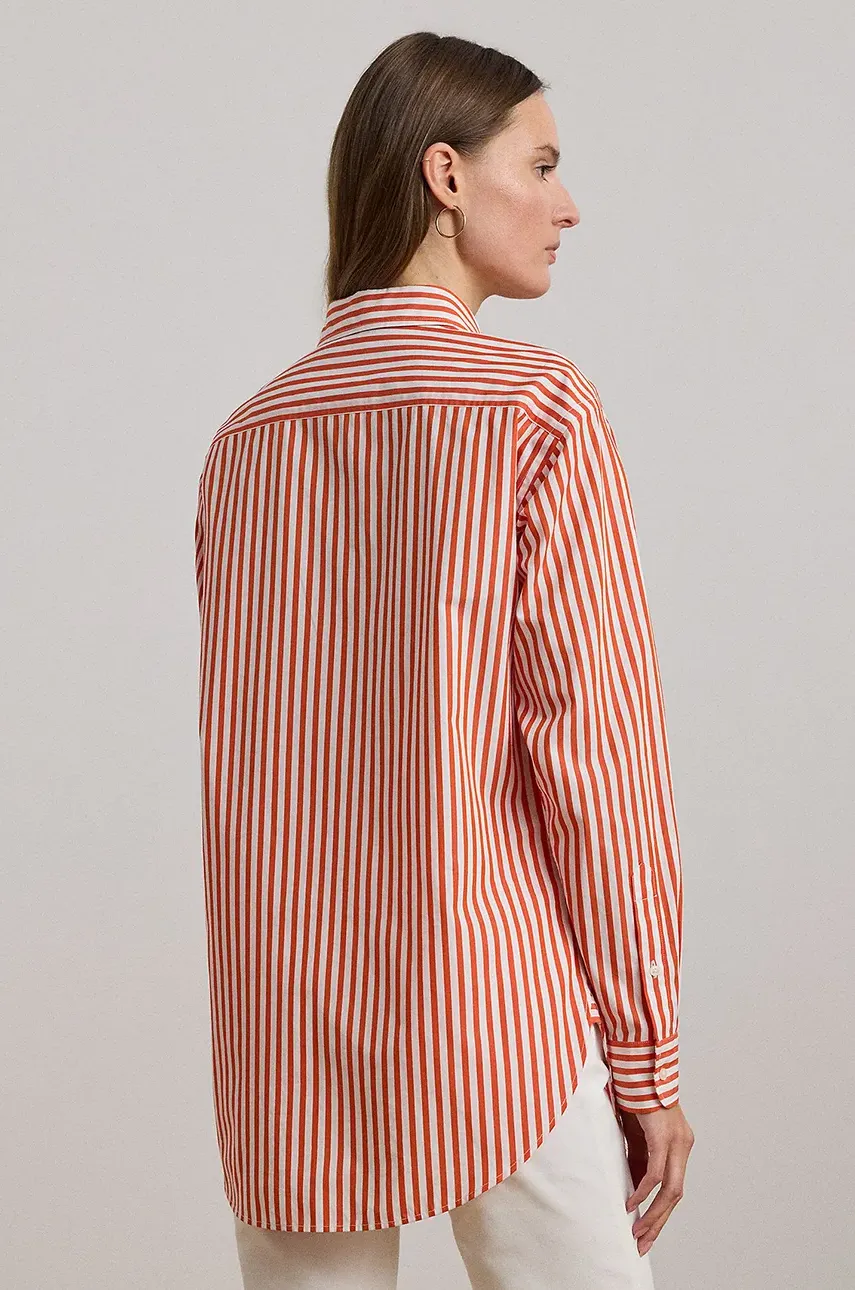 Хлопковая рубашка Lauren Ralph Lauren женская цвет оранжевый relaxed классический воротник 200957334 Хлопковая рубашка Lauren Ralph Lauren женская цвет оранжевый relaxed классический воротник 200957334