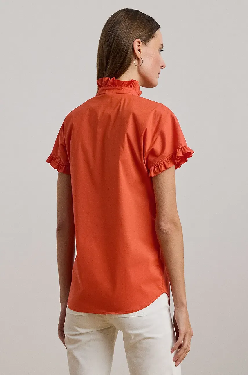 Рубашка Lauren Ralph Lauren женская цвет оранжевый regular со стойкой 200957457 Рубашка Lauren Ralph Lauren женская цвет оранжевый regular со стойкой 200957457