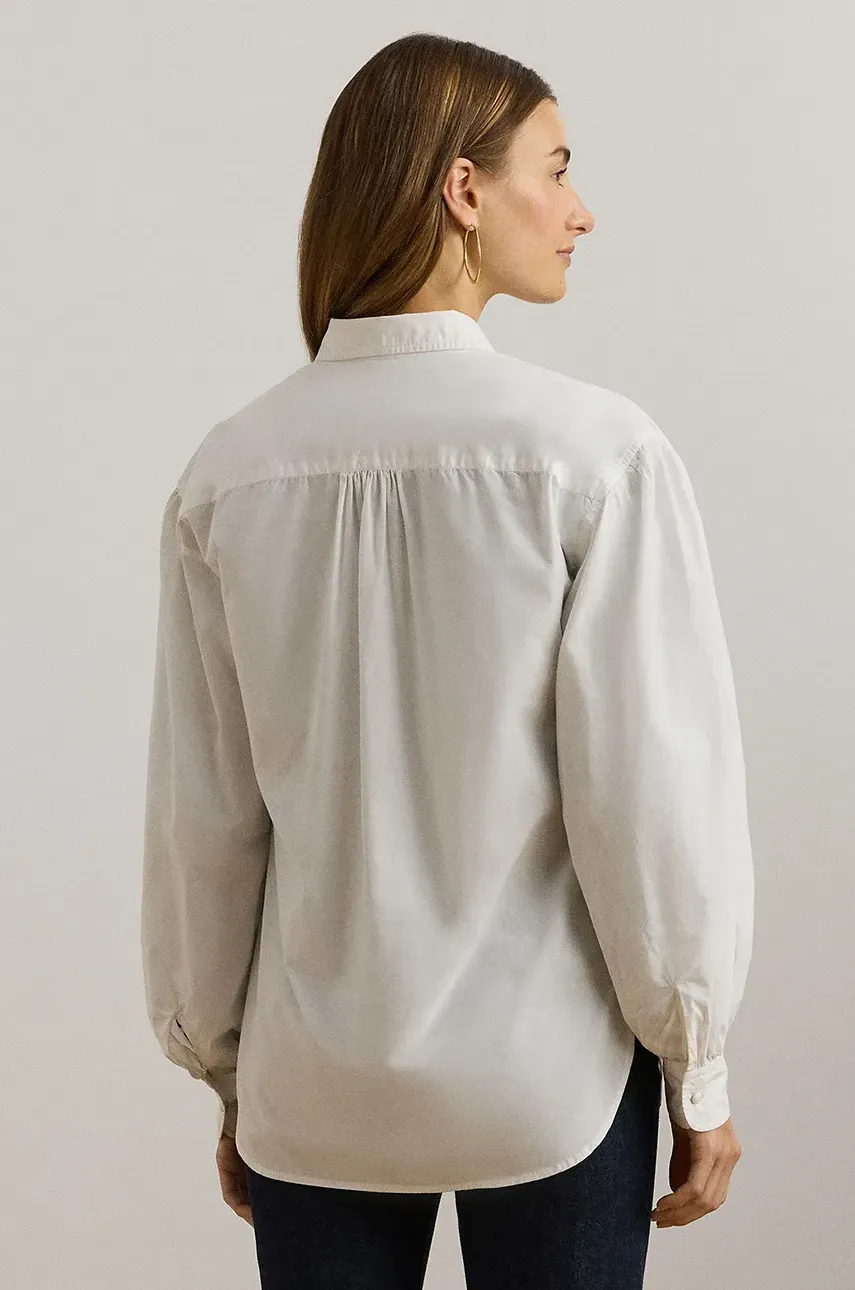 Хлопковая рубашка Lauren Ralph Lauren женская цвет белый relaxed классический воротник 200962682 Хлопковая рубашка Lauren Ralph Lauren женская цвет белый relaxed классический воротник 200962682