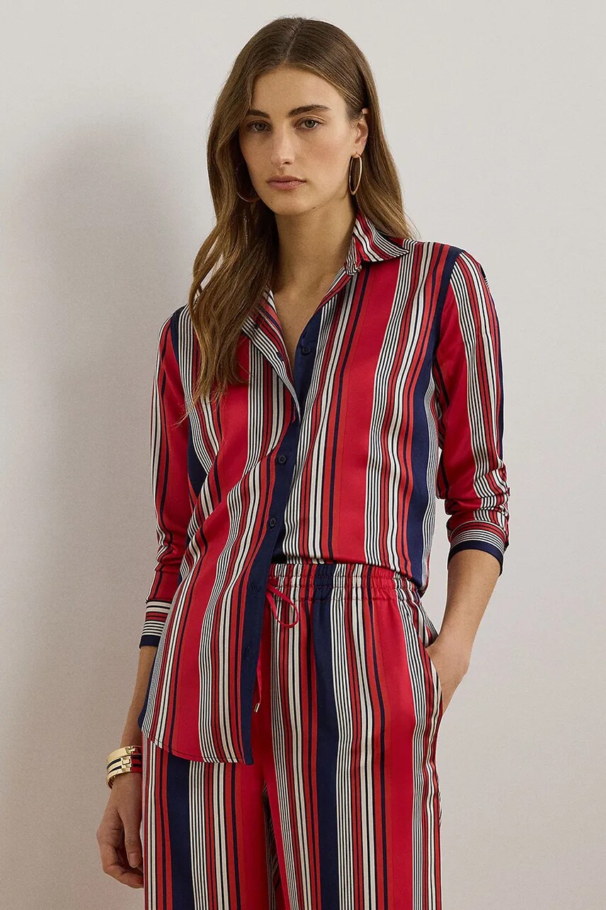 Levně Košile Lauren Ralph Lauren dámská, červená barva, slim, s klasickým límcem, 200957053