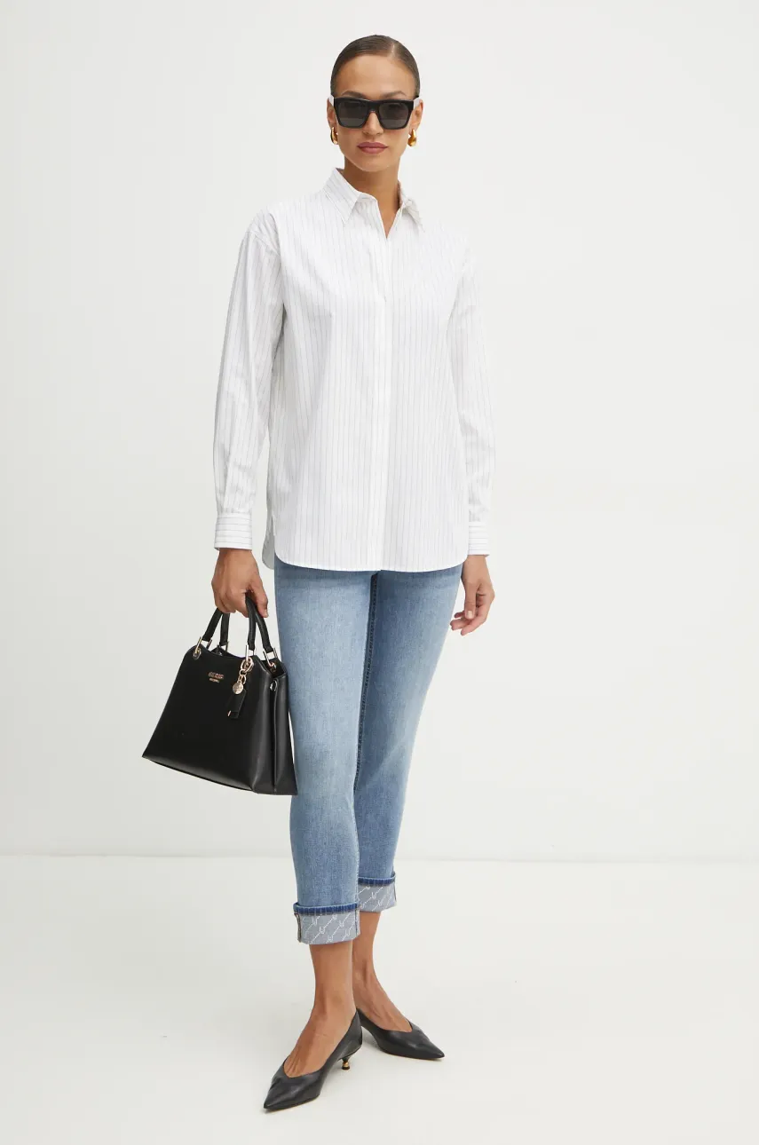 Хлопковая рубашка Pinko женская цвет белый relaxed классический воротник 104026 A2FH Хлопковая рубашка Pinko женская цвет белый relaxed классический воротник 104026 A2FH