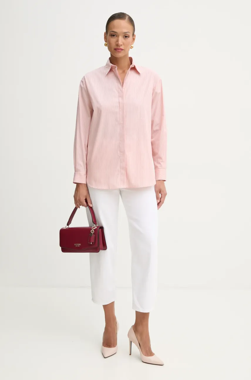 Хлопковая рубашка Pinko женская цвет розовый relaxed классический воротник 104026 A2FH Хлопковая рубашка Pinko женская цвет розовый relaxed классический воротник 104026 A2FH