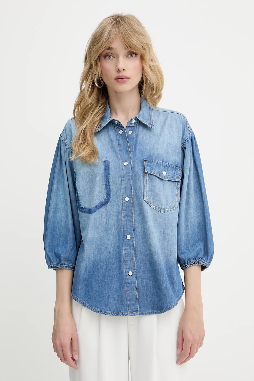 Džínová košile Pinko dámská, modrá barva, regular, s klasickým límcem, 104629 A2DT