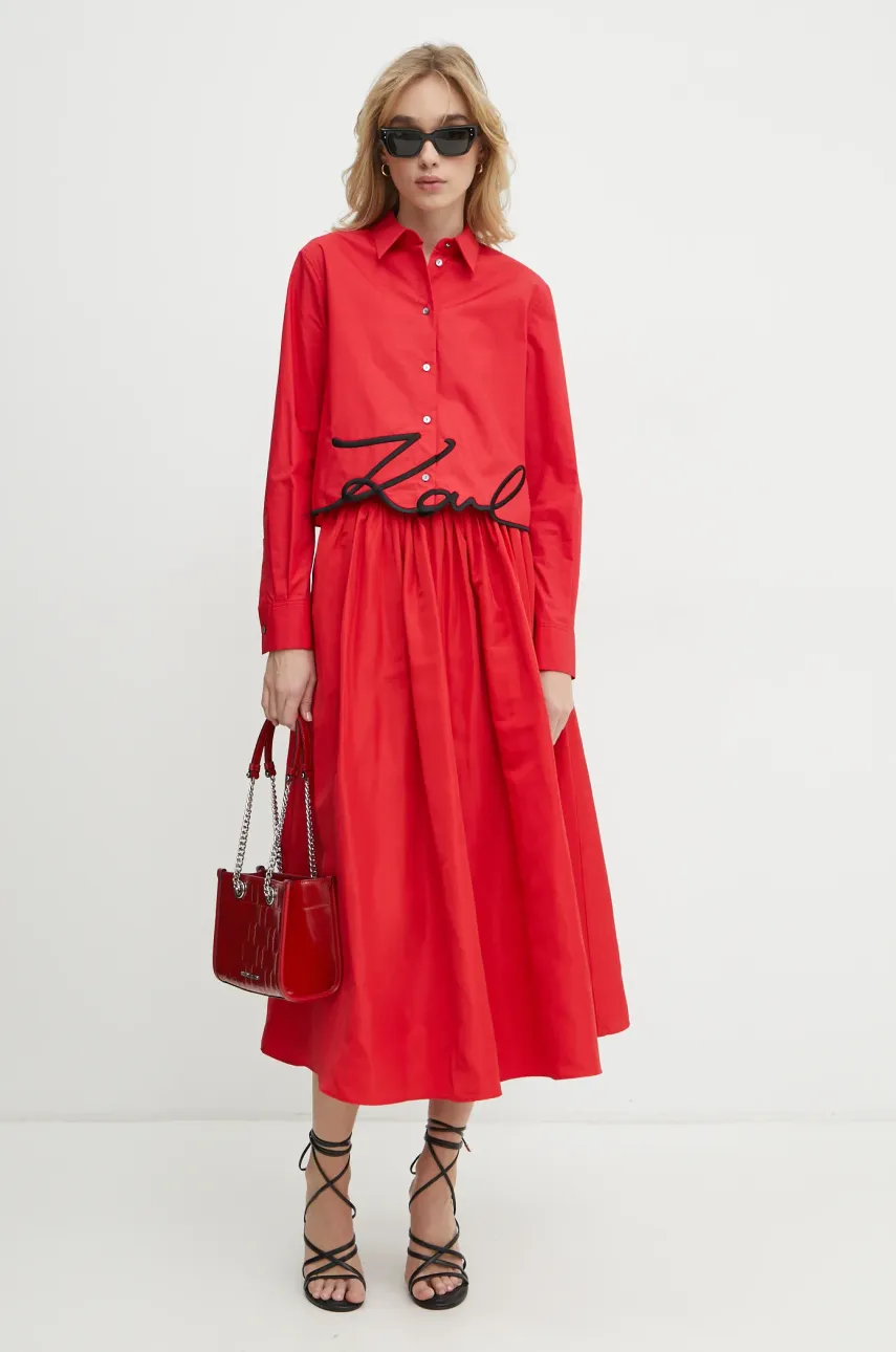 Хлопковая рубашка Karl Lagerfeld женская цвет красный regular классический воротник A1W11002 Хлопковая рубашка Karl Lagerfeld женская цвет красный regular классический воротник A1W11002