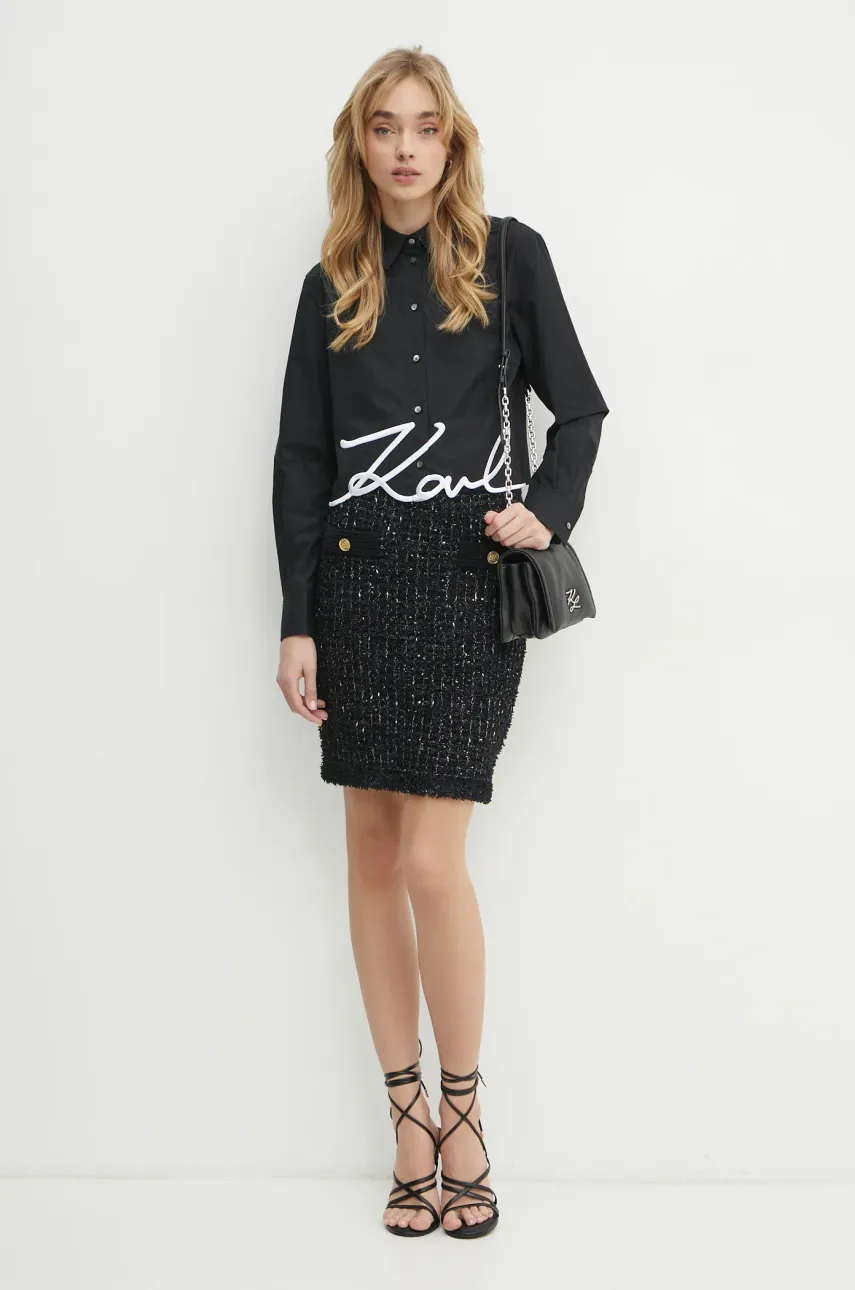 Хлопковая рубашка Karl Lagerfeld женская цвет чёрный regular классический воротник A1W11002 Хлопковая рубашка Karl Lagerfeld женская цвет чёрный regular классический воротник A1W11002