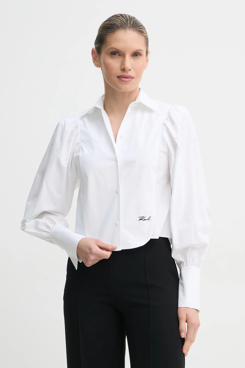 Karl Lagerfeld camasa din bumbac femei, culoarea alb, cu guler clasic, regular, A1W11016 Karl Lagerfeld camasa din bumbac femei, culoarea alb, cu guler clasic, regular, A1W11016