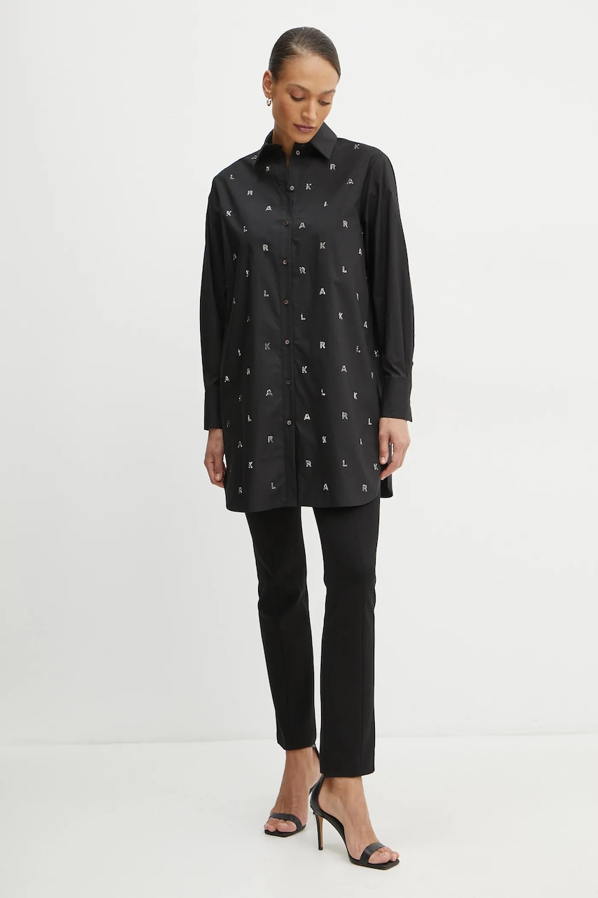 Karl Lagerfeld camasa din bumbac femei, culoarea negru, cu guler clasic, relaxed, A1W11018 Karl Lagerfeld camasa din bumbac femei, culoarea negru, cu guler clasic, relaxed, A1W11018