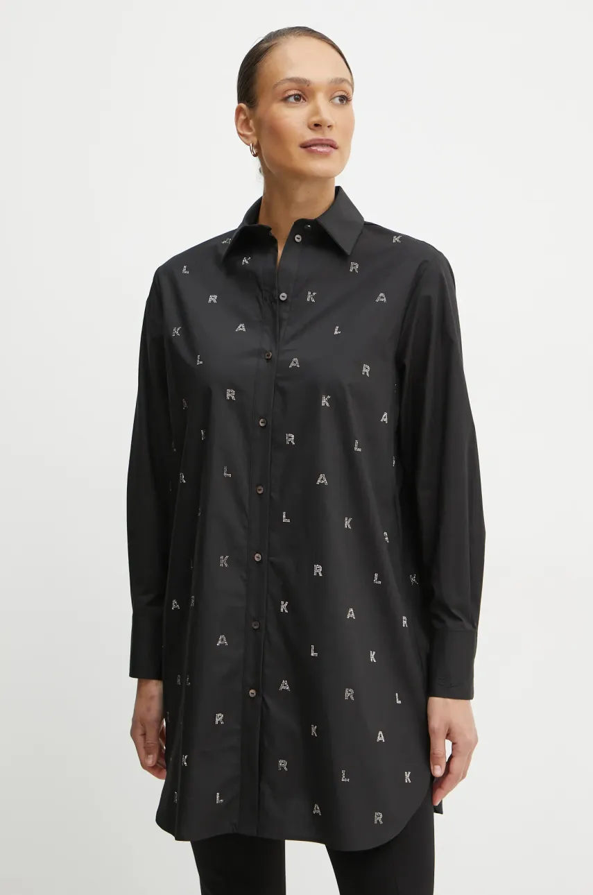 Хлопковая рубашка Karl Lagerfeld женская цвет чёрный relaxed классический воротник A1W11018 Хлопковая рубашка Karl Lagerfeld женская цвет чёрный relaxed классический воротник A1W11018