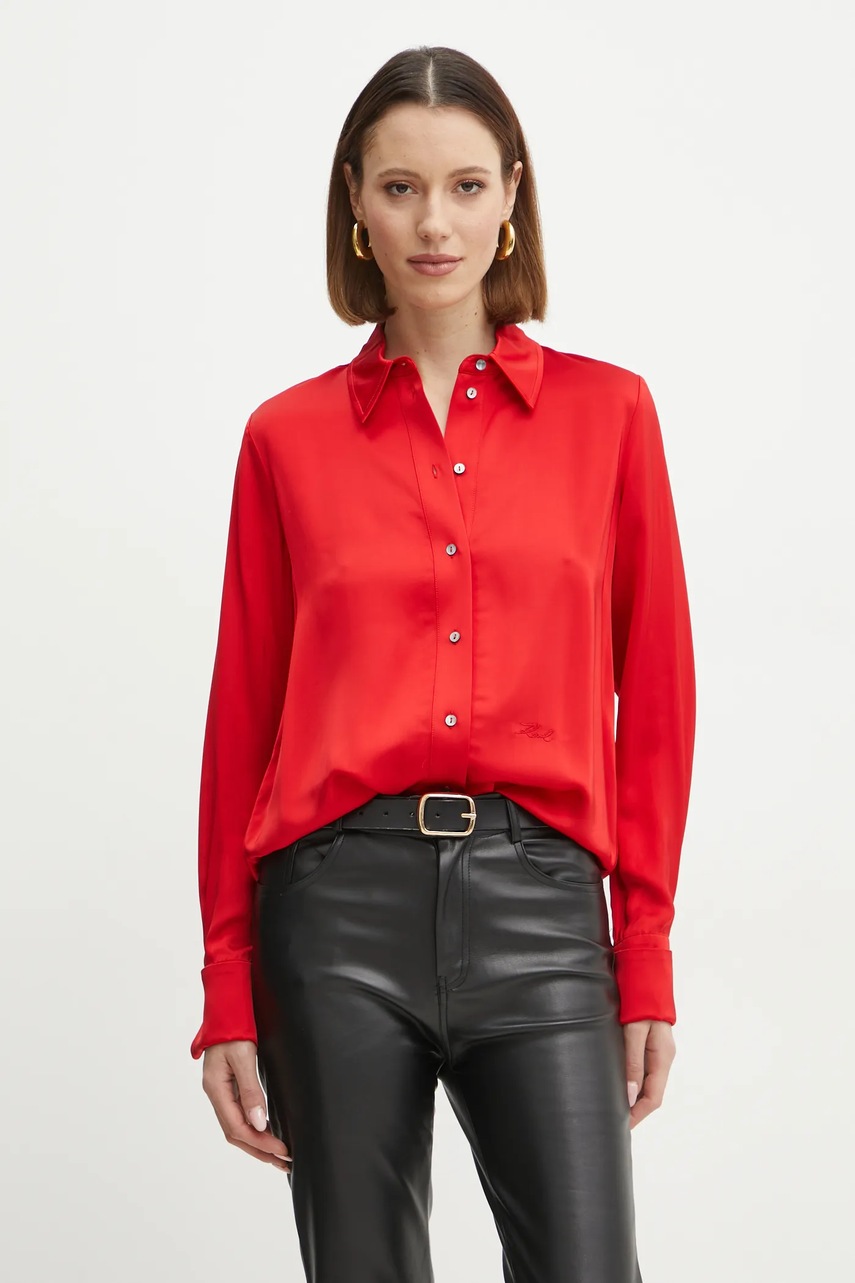 Karl Lagerfeld camasa femei, culoarea rosu, cu guler clasic, regular, A1W11022