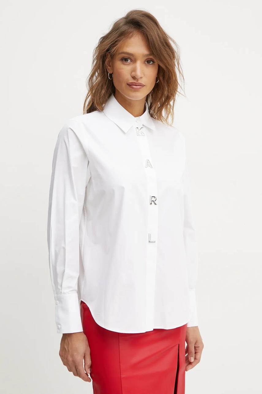 Karl Lagerfeld camasa din bumbac femei, culoarea alb, cu guler clasic, regular, A1W11026