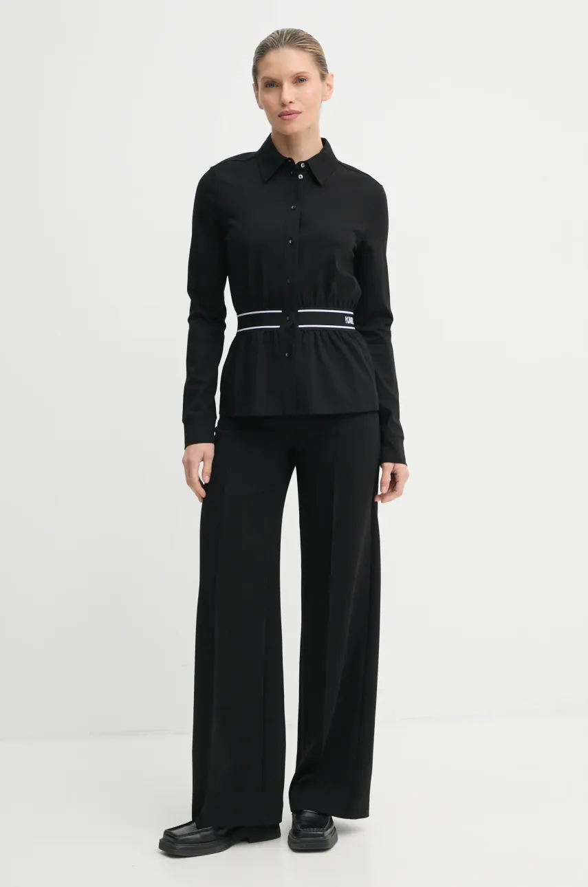 Хлопковая рубашка Karl Lagerfeld женская цвет чёрный regular классический воротник A1W17067 Хлопковая рубашка Karl Lagerfeld женская цвет чёрный regular классический воротник A1W17067
