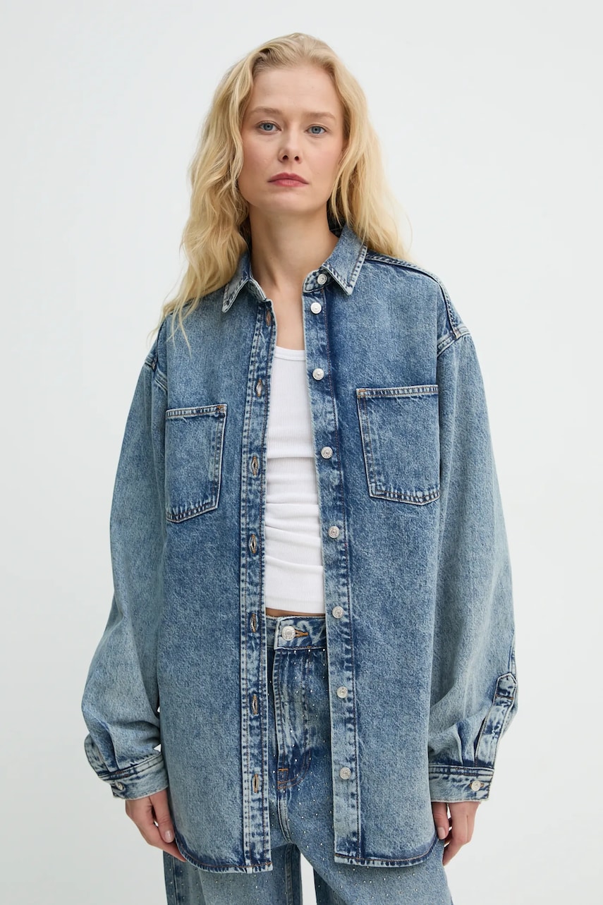 Samsoe Samsoe camasa jeans SAELEANORI femei, cu guler clasic, relaxed, F24400120 Samsoe Samsoe camasa jeans SAELEANORI femei, cu guler clasic, relaxed, F24400120
