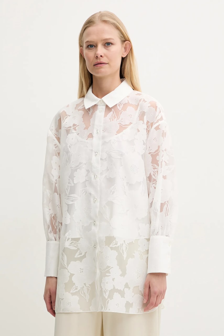 Levně Košile Twinset dámská, bílá barva, relaxed, s klasickým límcem, 251AP2411