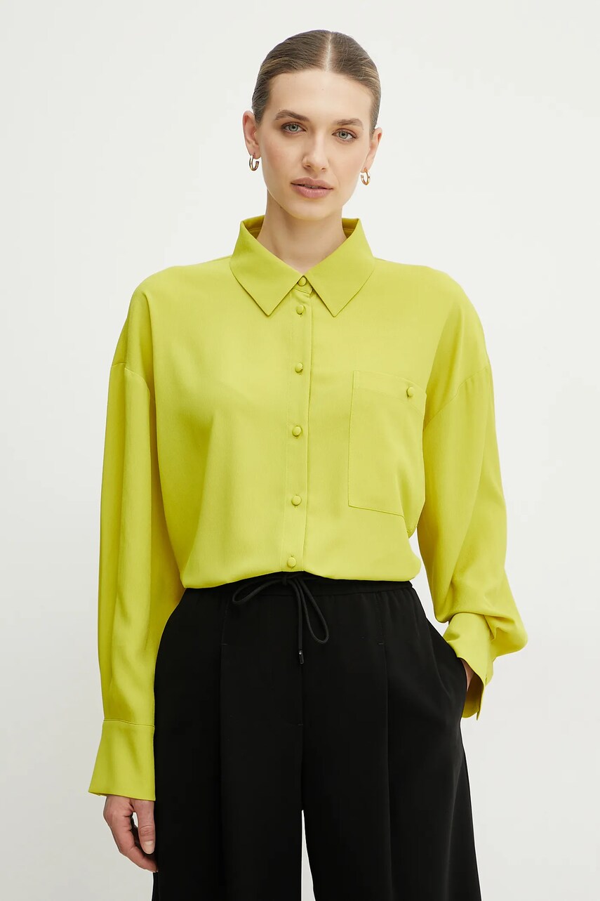Levně Košile Twinset dámská, zelená barva, relaxed, s klasickým límcem, 251AP2246