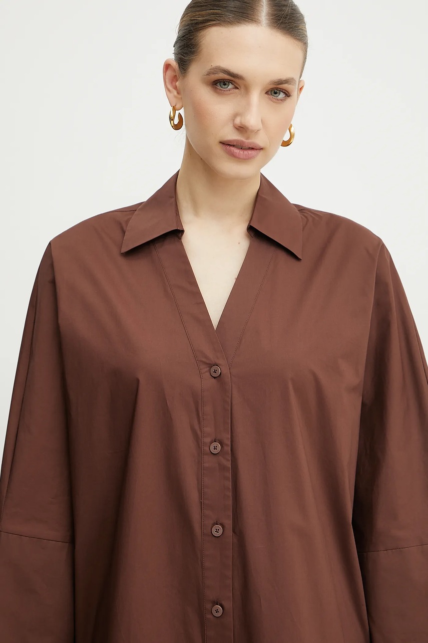 Βαμβακερό πουκάμισο Twinset χρώμα: καφέ, 251LB2KBB φωτογραφία