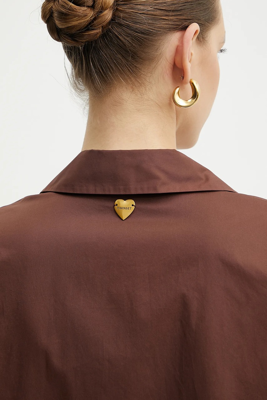 Βαμβακερό πουκάμισο Twinset χρώμα: καφέ, 251LB2KBB φωτογραφία