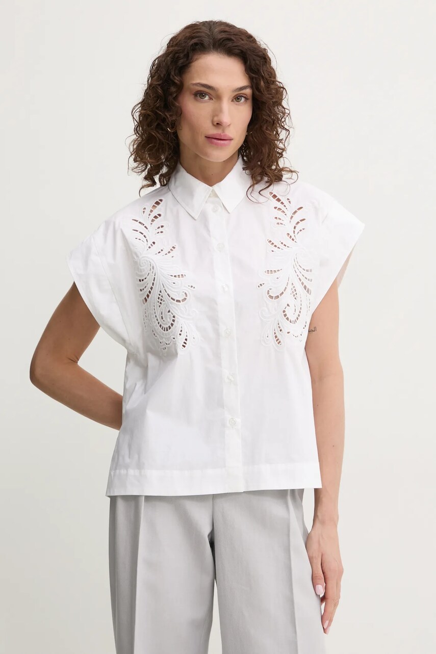 Levně Bavlněná košile Twinset bílá barva, relaxed, s klasickým límcem, 251TP2171