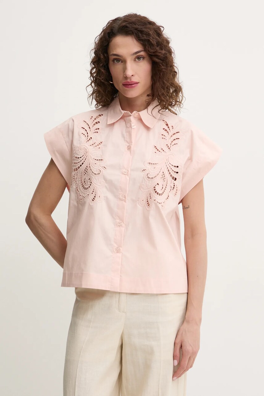 Levně Bavlněná košile Twinset béžová barva, relaxed, s klasickým límcem, 251TP2171