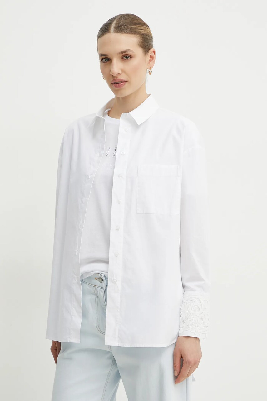 Levně Bavlněná košile Twinset bílá barva, relaxed, s klasickým límcem, 251TP2280