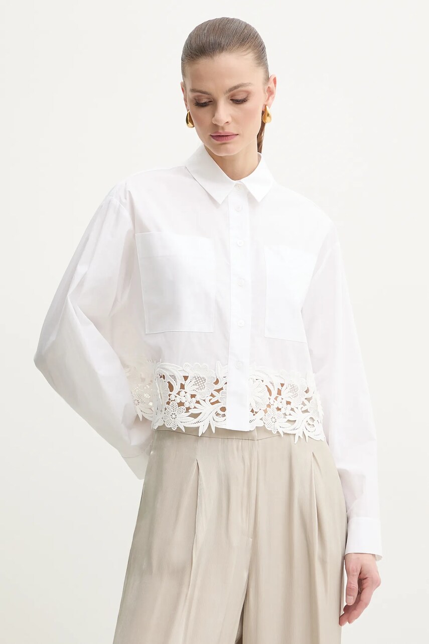 Levně Bavlněná košile Twinset bílá barva, relaxed, s klasickým límcem, 251TP2281