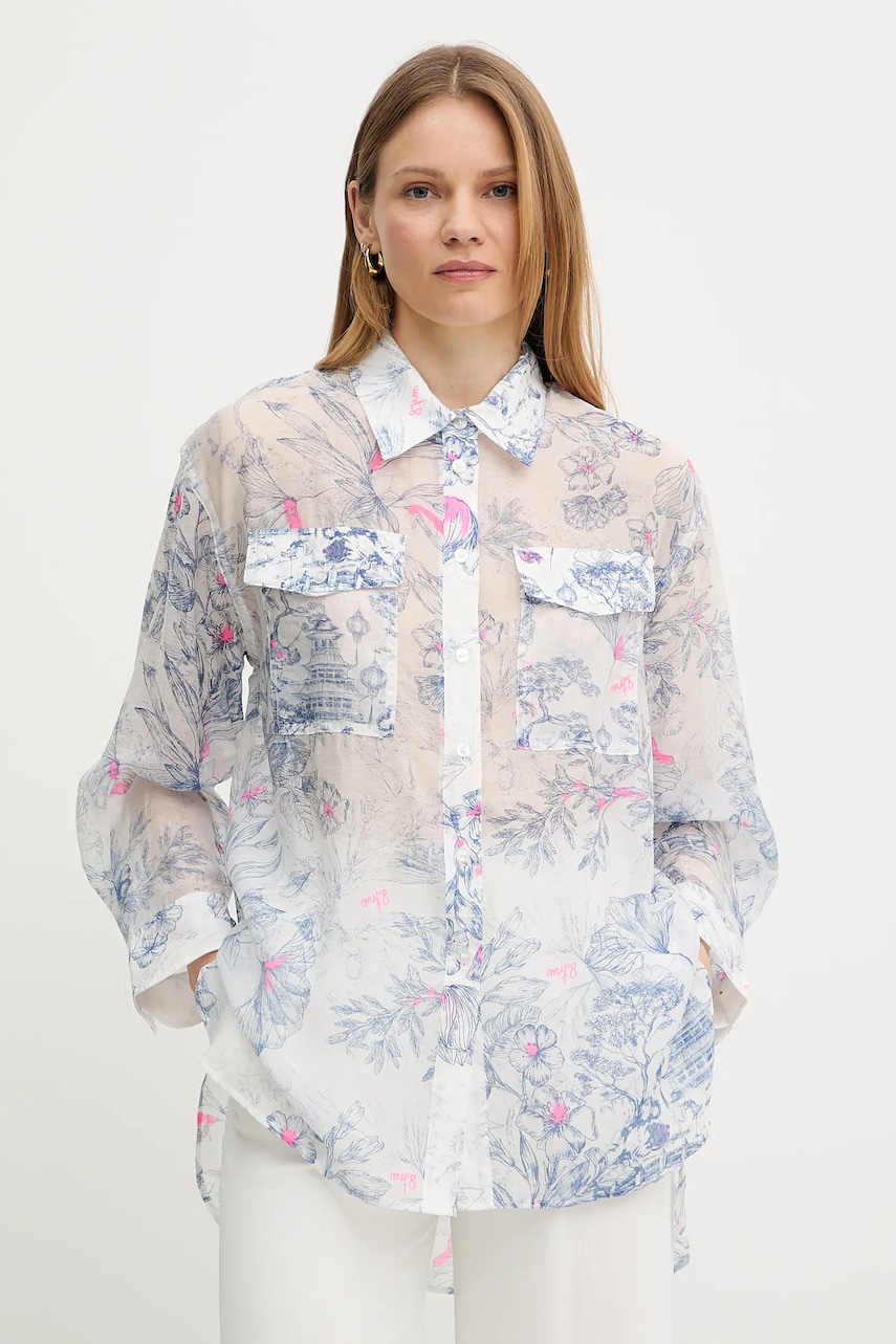 Levně Košile Twinset dámská, bílá barva, relaxed, s klasickým límcem, 251AQ2091