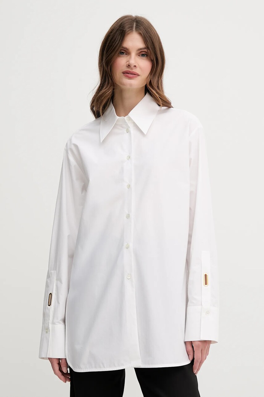 Levně Bavlněná košile Emporio Armani dámská, bílá barva, relaxed, s klasickým límcem, EW001708 AF15122