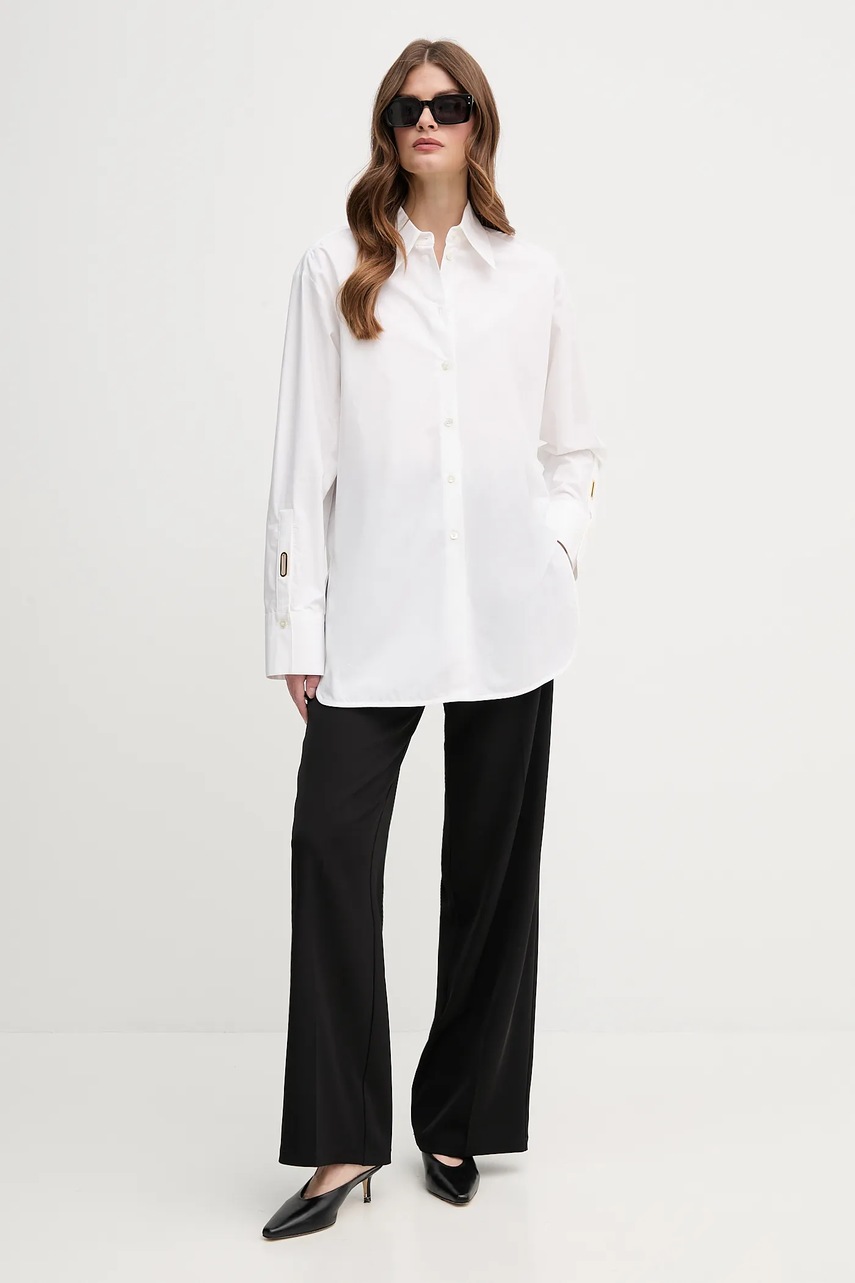 Хлопковая рубашка Emporio Armani цвет белый relaxed классический воротник EW001708 AF15122 Хлопковая рубашка Emporio Armani цвет белый relaxed классический воротник EW001708 AF15122