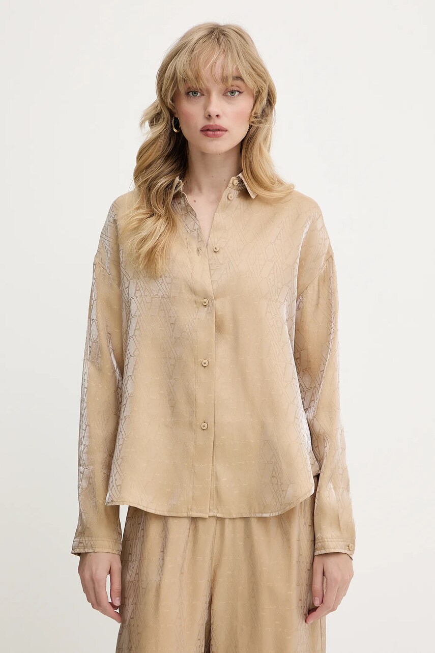 Armani Exchange cămașă culoarea verde, cu guler clasic, relaxed, XW000567 AF12055