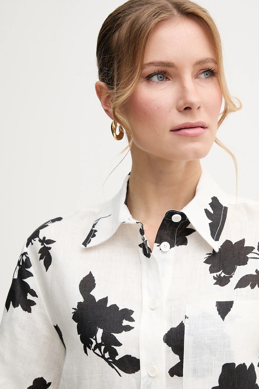 Πουκάμισο από λινό Liviana Conti χρώμα: άσπρο, L5SL52 φωτογραφία