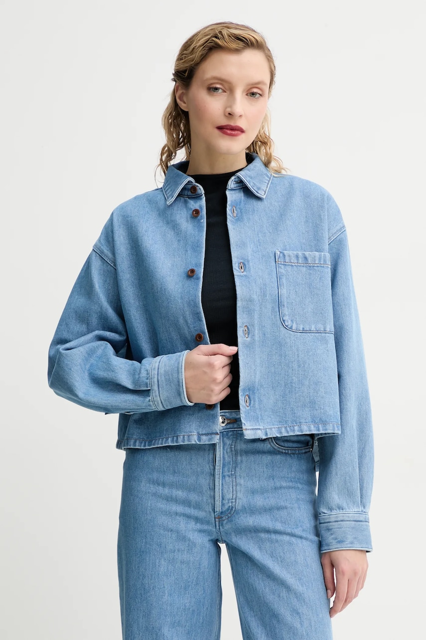 A.P.C. camasa jeans surchemise samantha brodee femei, cu guler clasic, relaxed, COHEQ.F02895 A.P.C. camasa jeans surchemise samantha brodee femei, cu guler clasic, relaxed, COHEQ.F02895