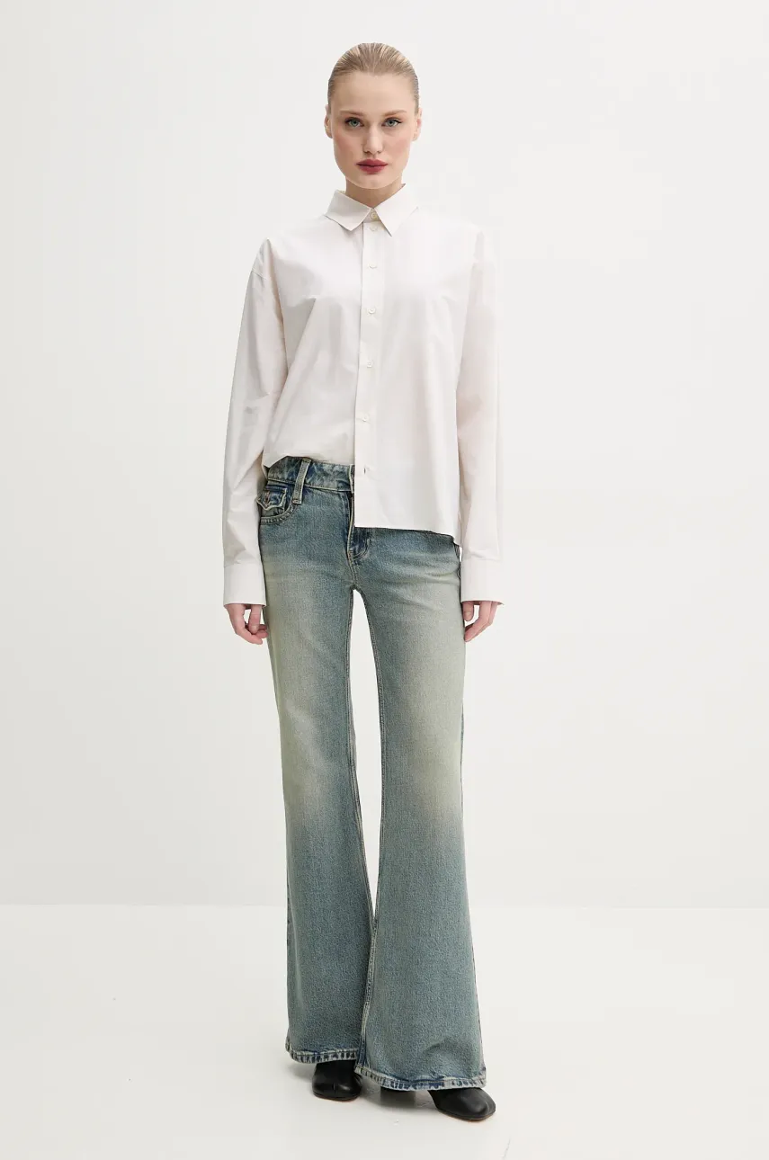 Хлопковая рубашка MM6 Maison Margiela женская цвет бежевый relaxed классический воротник S52DT0043 Хлопковая рубашка MM6 Maison Margiela женская цвет бежевый relaxed классический воротник S52DT0043