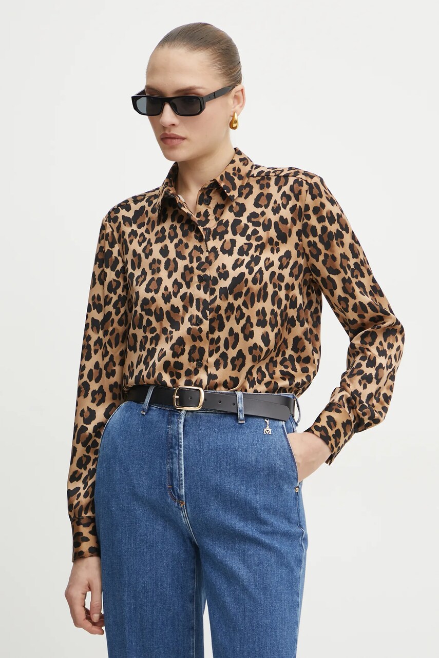 Bardot camasa femei, culoarea bej, cu guler clasic, regular, 59766TB