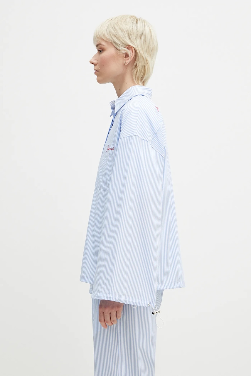 Хлопковая рубашка Fiorucci Striped Embroidered Drawstring Shirt женская relaxed классический воротник W02SPTLO170CO01BL02 Хлопковая рубашка Fiorucci Striped Embroidered Drawstring Shirt женская relaxed классический воротник W02SPTLO170CO01BL02