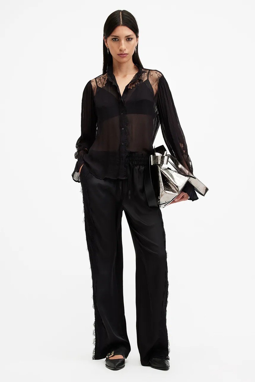 Сорочка AllSaints RORY жіноча колір чорний relaxed зі стійкою W062PB 