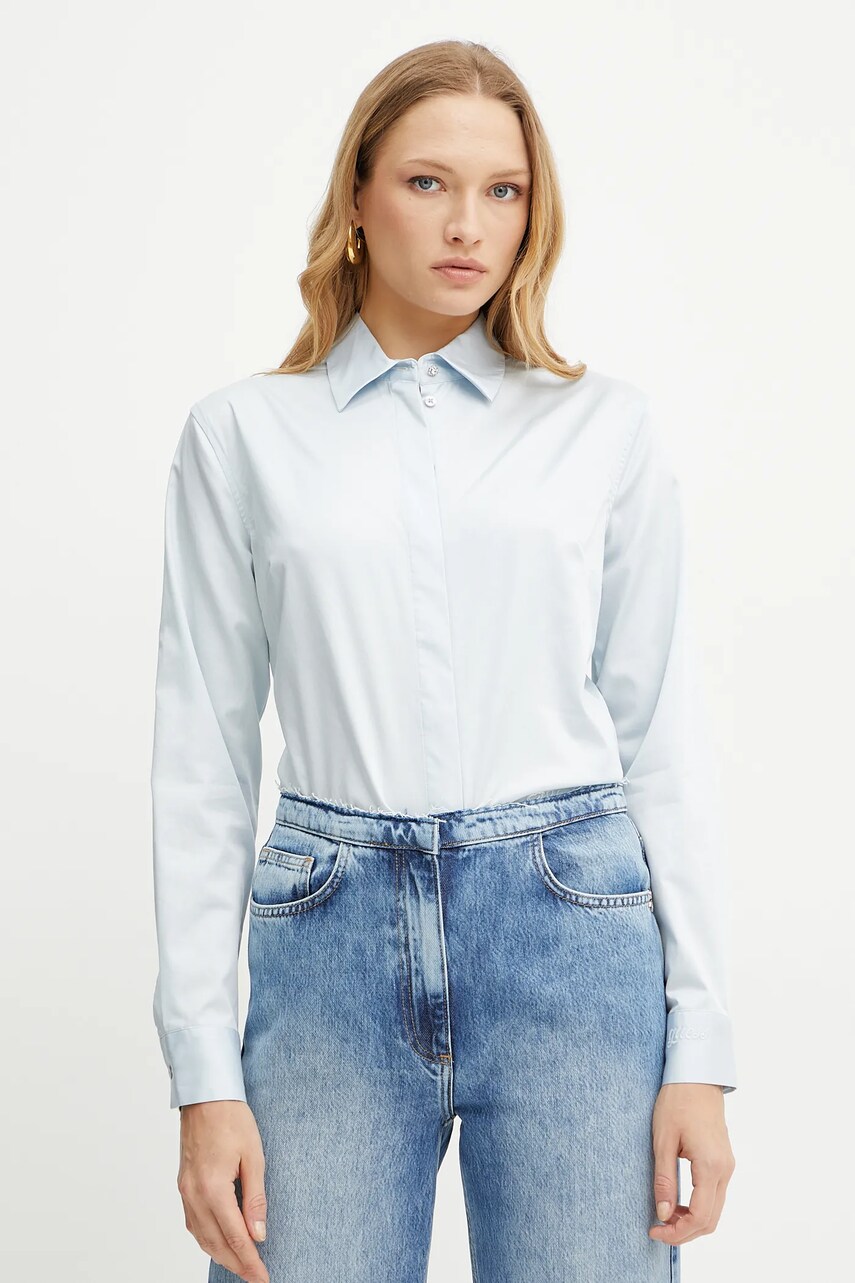 Levně Košile Guess TIZIANA dámská, modrá barva, regular, s klasickým límcem, W5RH31 WAF10