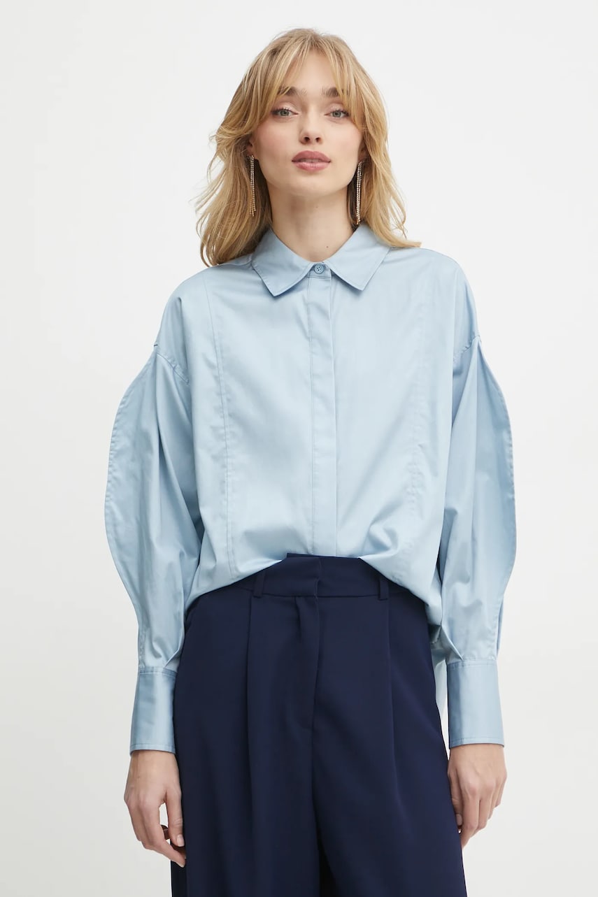 Levně Košile Guess AMA dámská, modrá barva, regular, s klasickým límcem, W5RH58 WAF10