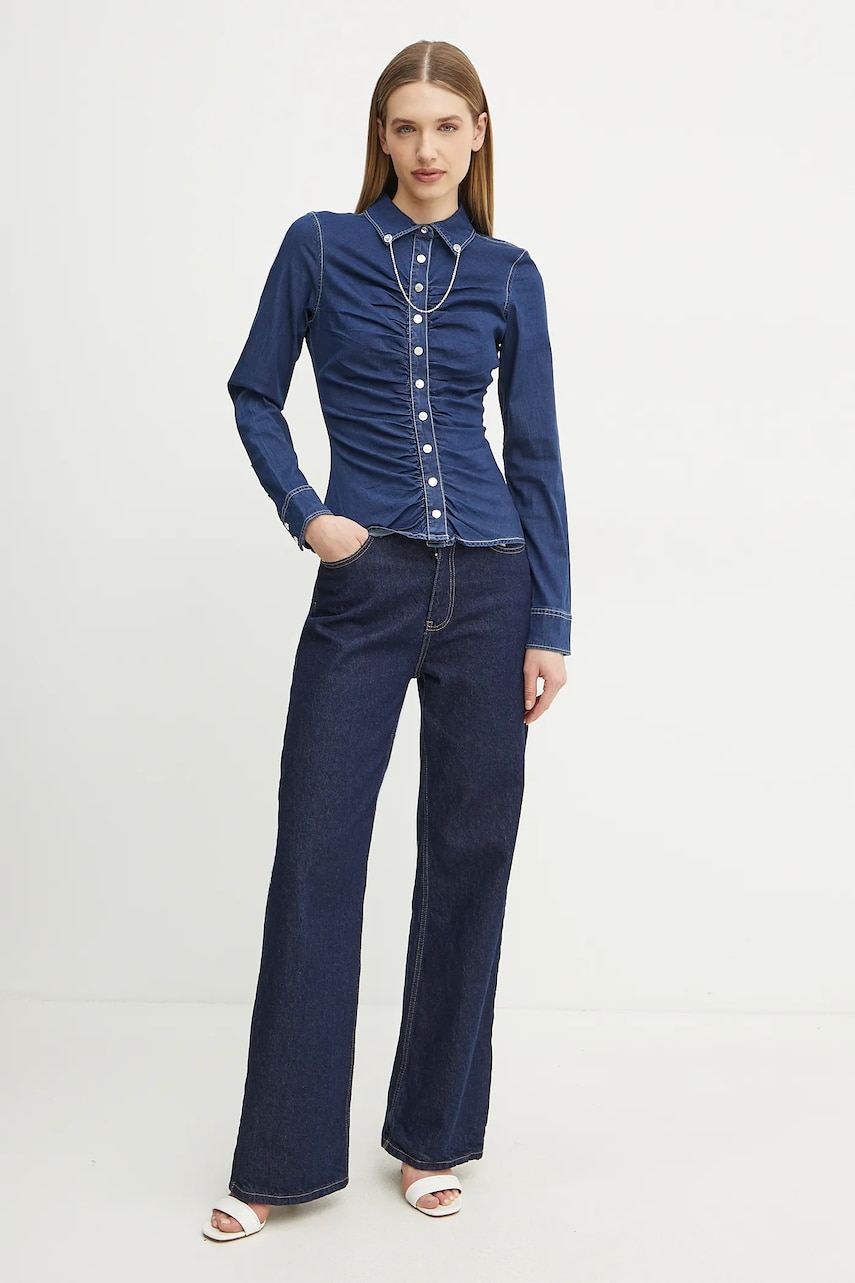 Рубашка Guess ALISHA женская цвет синий slim классический воротник W5RH69 D5HJ1 Рубашка Guess ALISHA женская цвет синий slim классический воротник W5RH69 D5HJ1