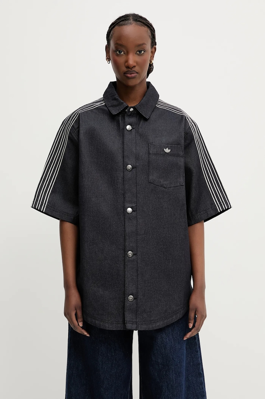adidas Originals cămașă jeans Denim Shirt culoarea bleumarin, cu guler clasic, relaxed, JJ3146