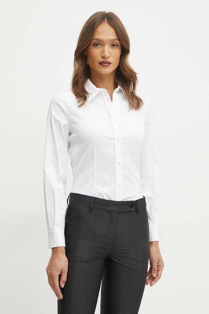 Luisa Spagnoli camasa femei, culoarea alb, cu guler clasic, slim, 541911 Luisa Spagnoli camasa femei, culoarea alb, cu guler clasic, slim, 541911