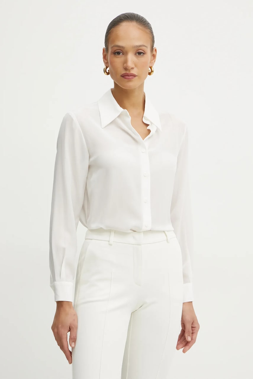 Luisa Spagnoli camasa de matase femei, culoarea alb, cu guler clasic, regular, 542035 Luisa Spagnoli camasa de matase femei, culoarea alb, cu guler clasic, regular, 542035